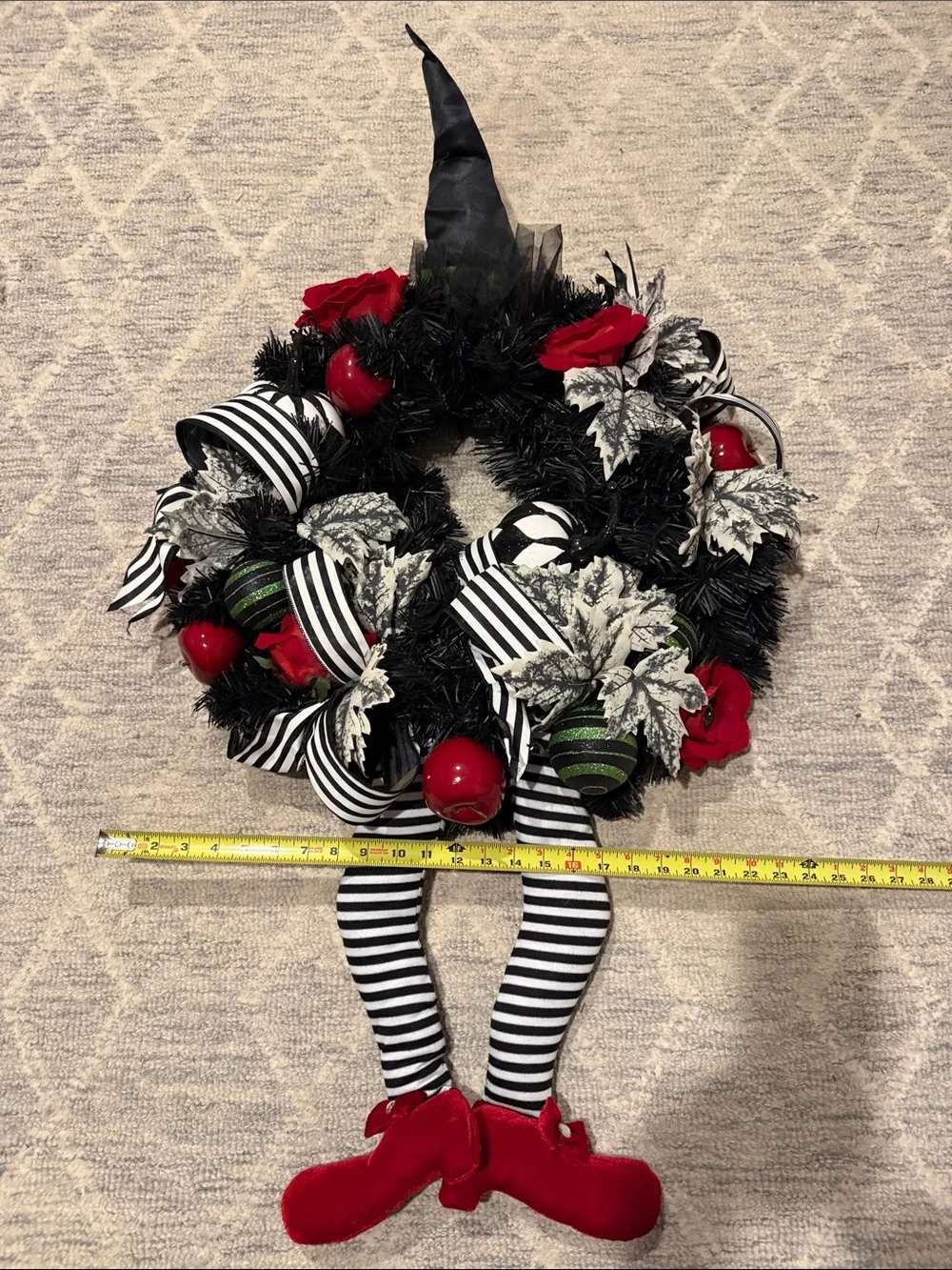Whimsical Witch Door Wreath with Red Accents